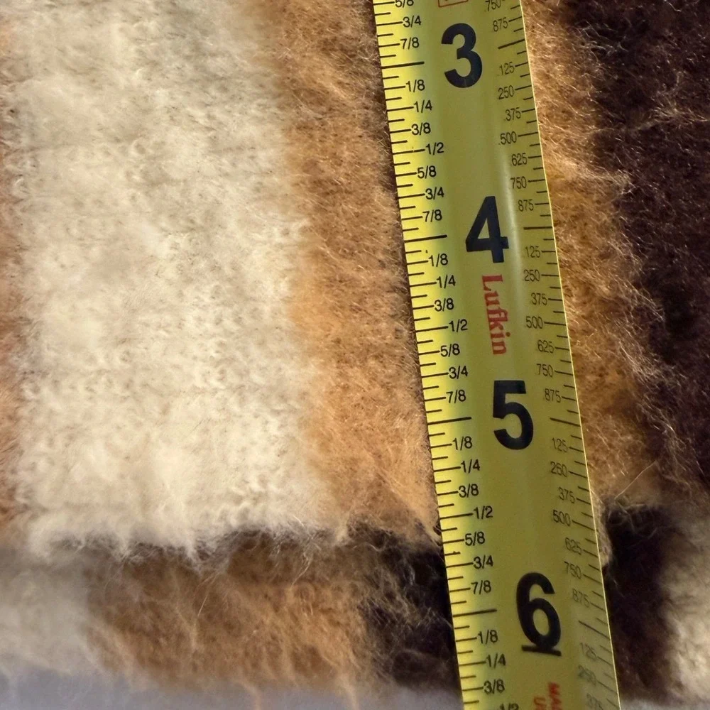 Fuzzy Striped Fringe Scarf Cream Brown Tan Mohair Look SOFT